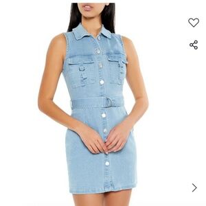 NWT! Belted Sleeveless Denim Mini Dress